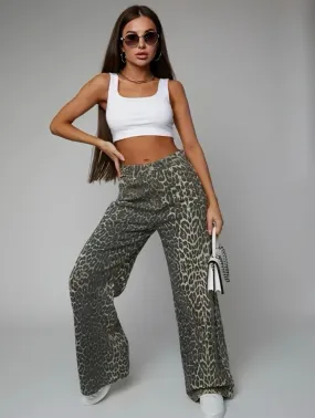Leopard High Waist Wide Leg Pants