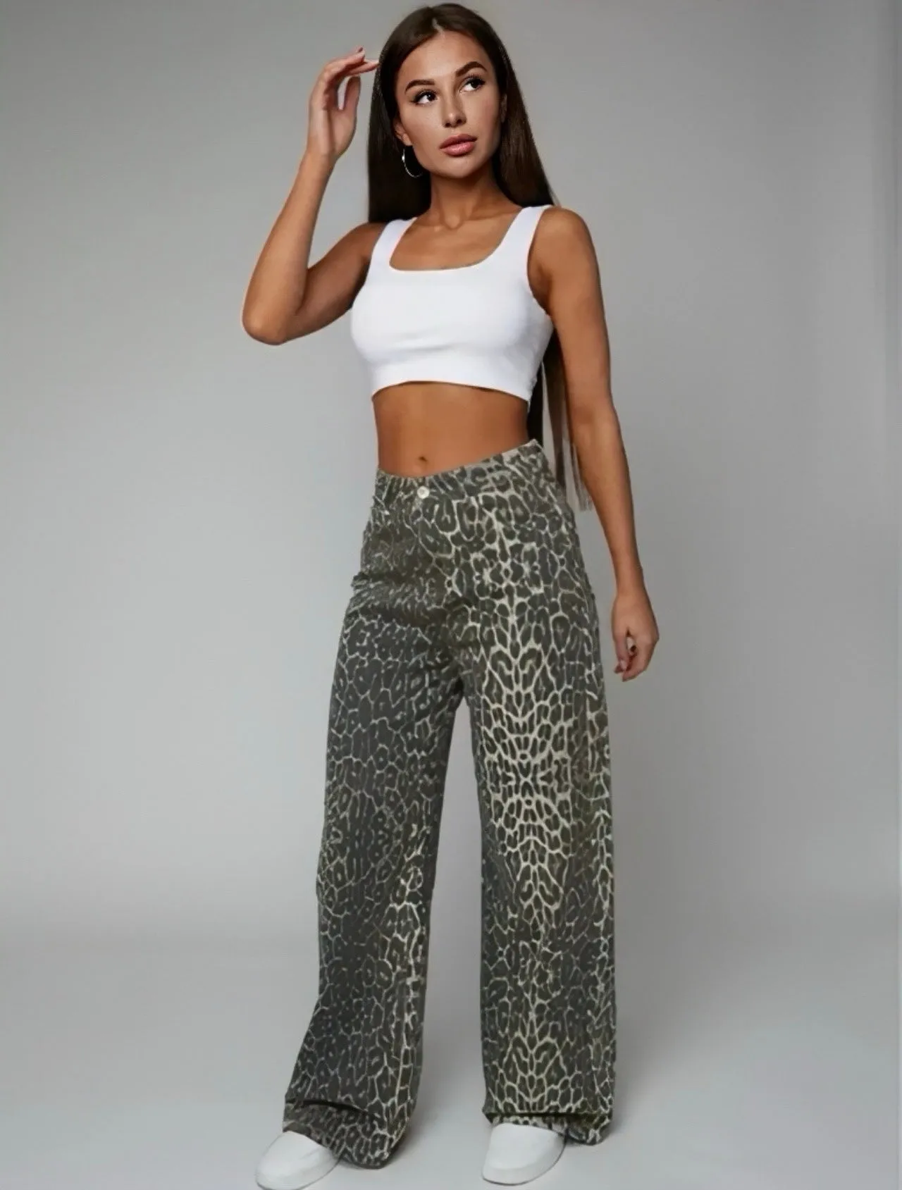 Leopard High Waist Wide Leg Pants