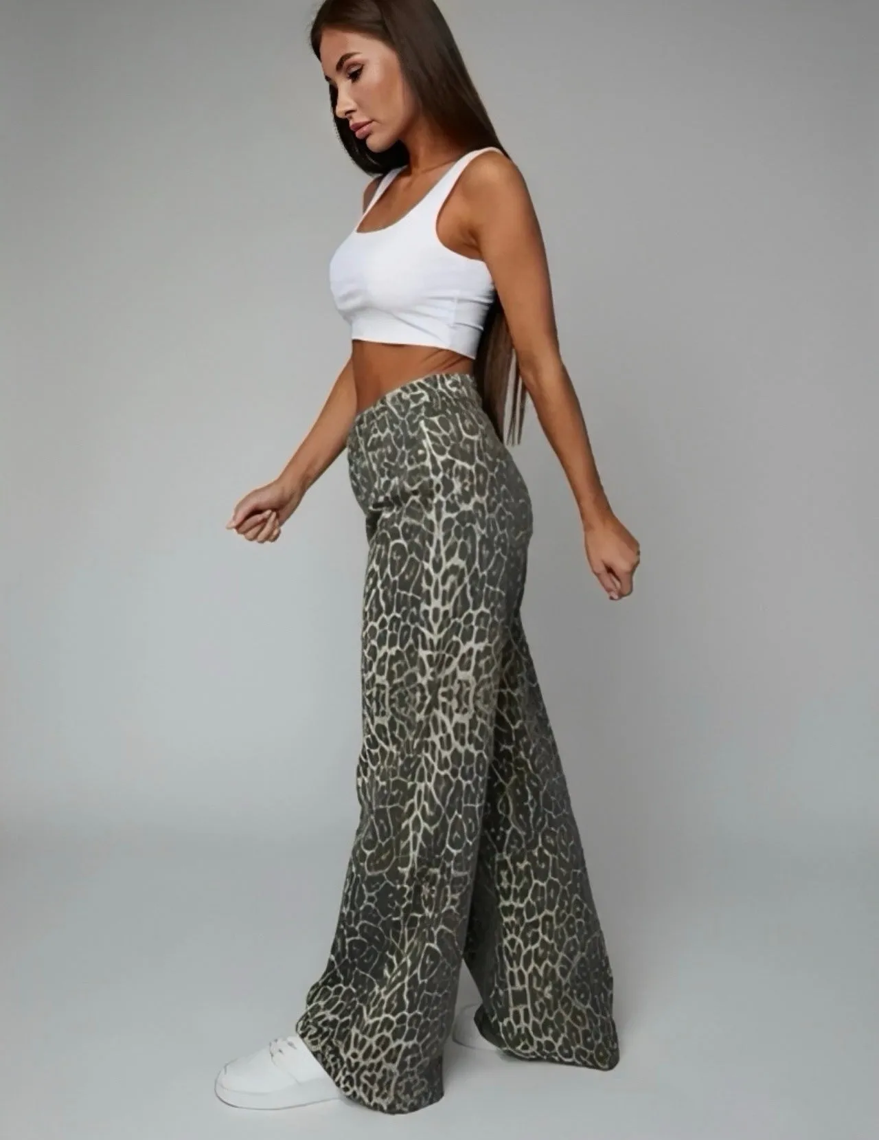 Leopard High Waist Wide Leg Pants