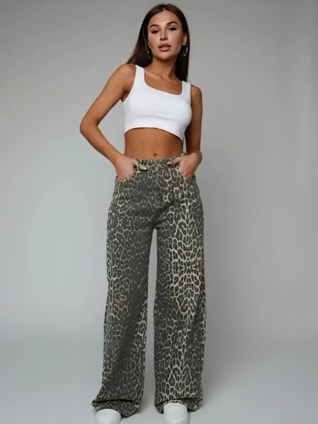 Leopard High Waist Wide Leg Pants