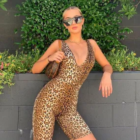Leopard Print Long Sleeve Off Shoulder Stretchy Soft Jumpsuit