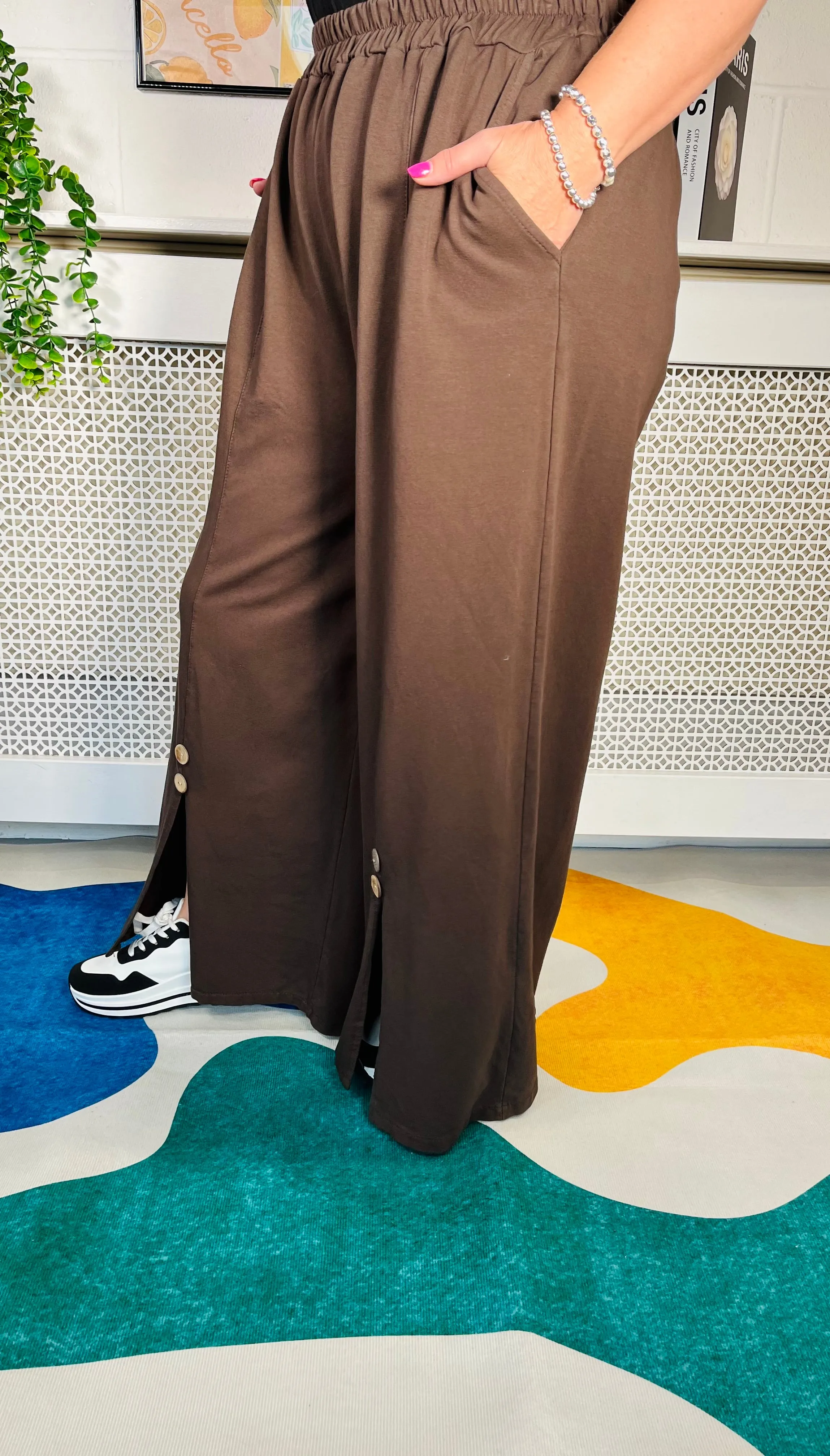 Libbie Wide Leg Joggers - Chocolate