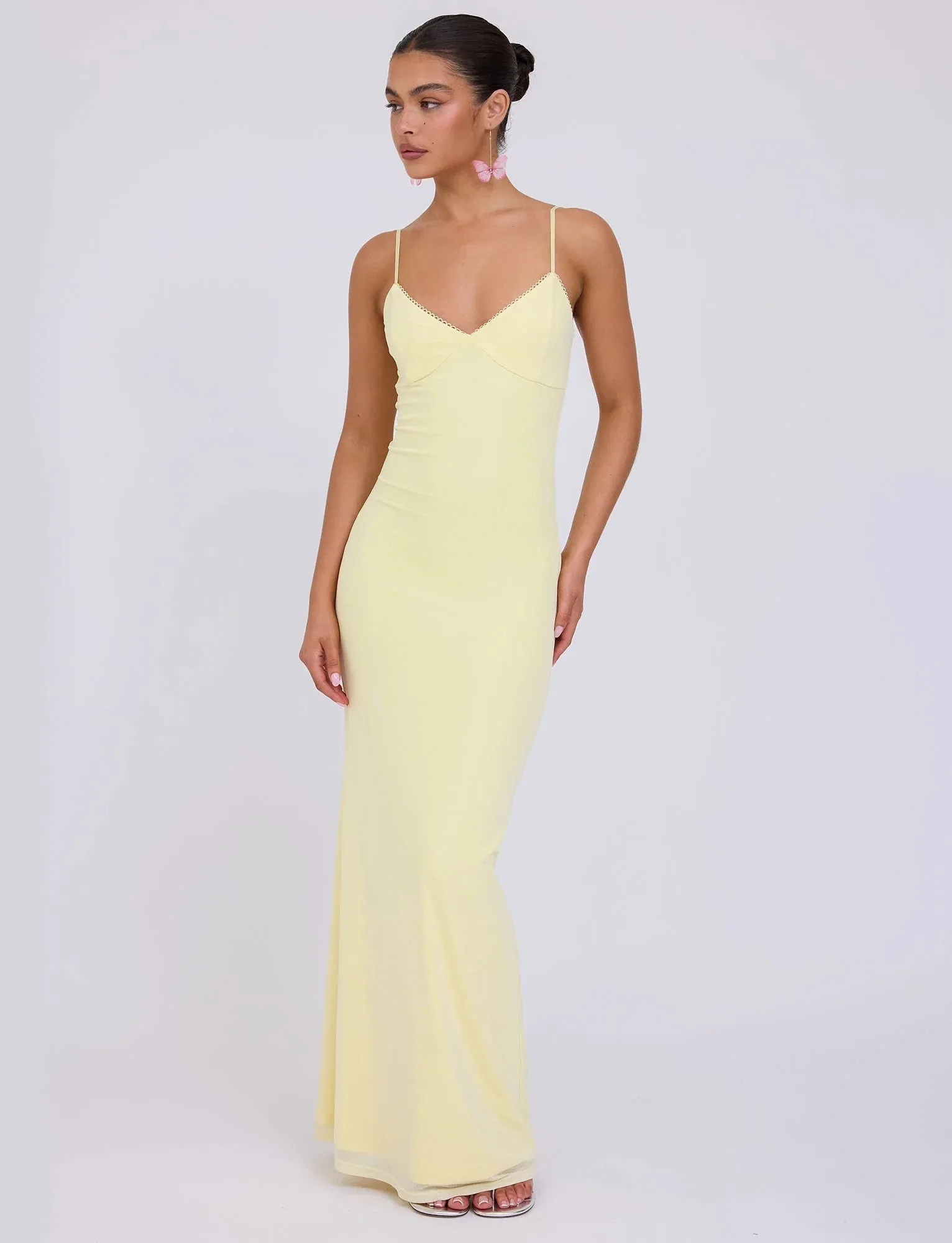 Lilith - Graceful Spaghetti Straps V-Neck Maxi Dress - Women's