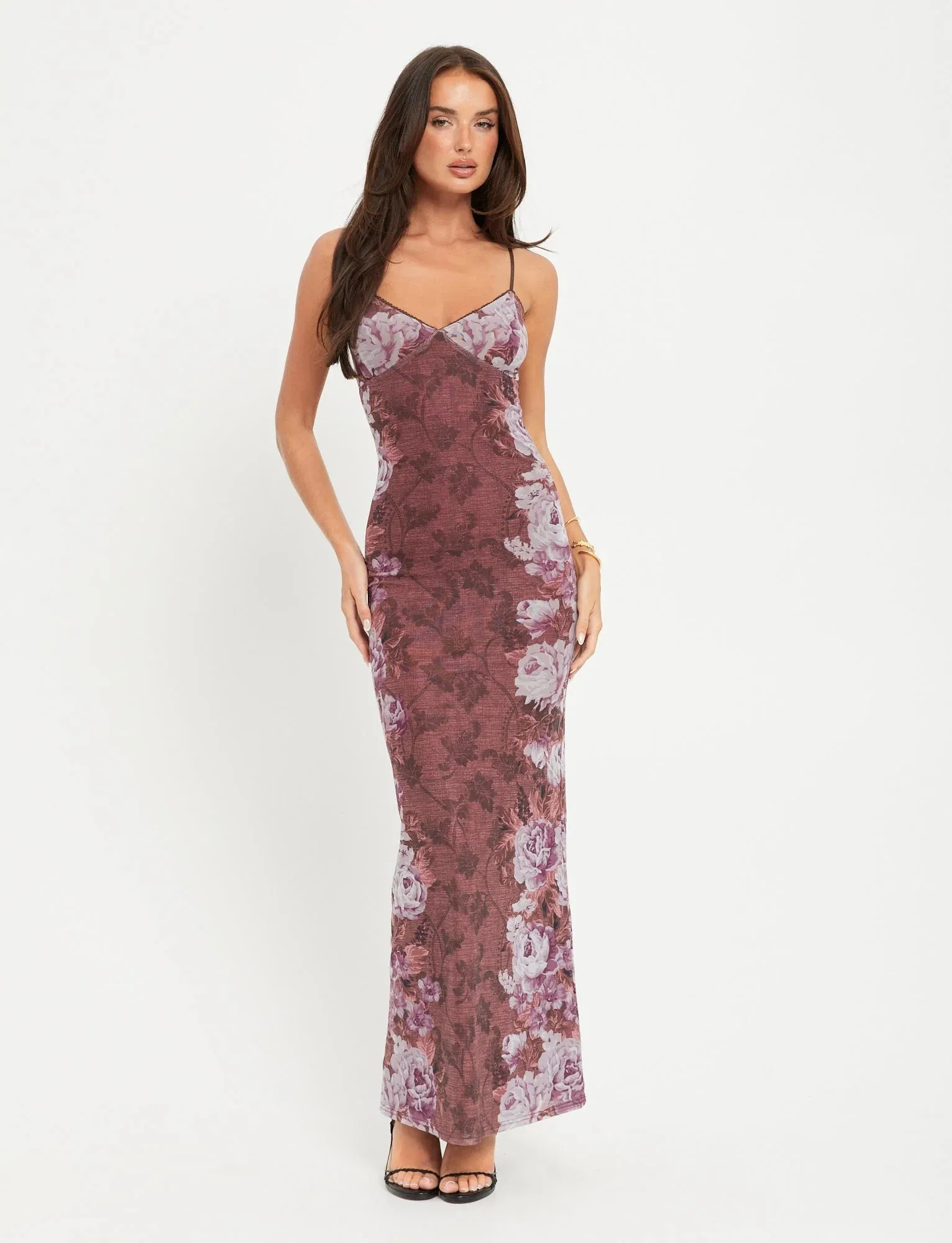 Lilith - Graceful Spaghetti Straps V-Neck Maxi Dress - Women's