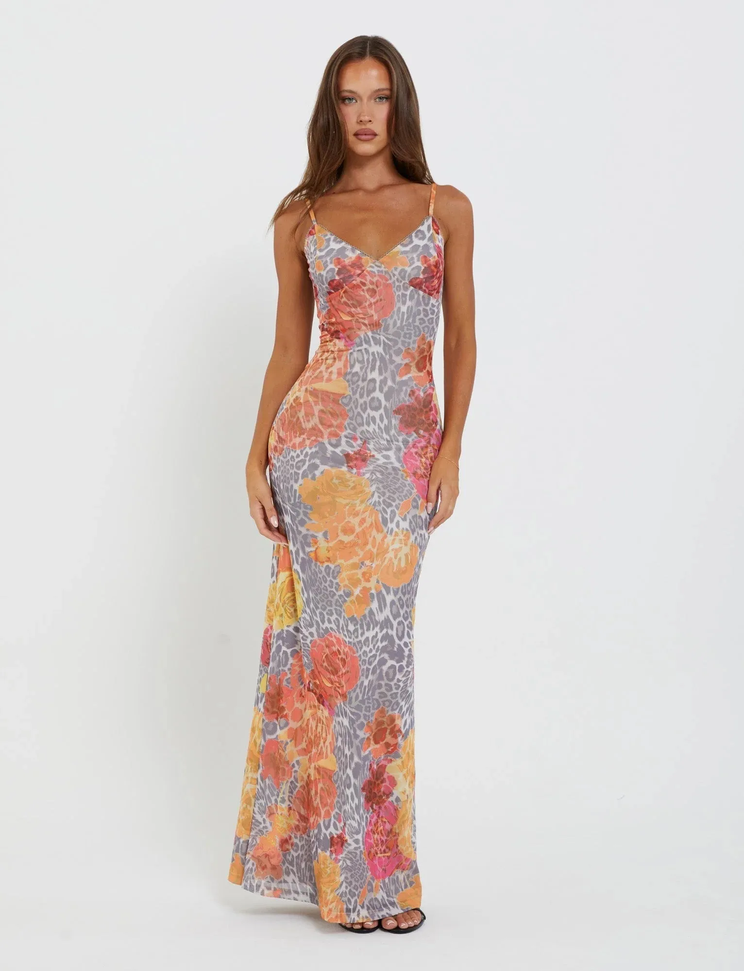 Lilith - Graceful Spaghetti Straps V-Neck Maxi Dress - Women's