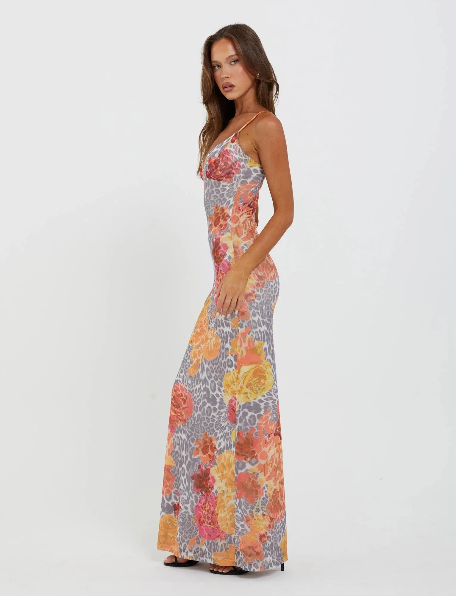 Lilith - Graceful Spaghetti Straps V-Neck Maxi Dress - Women's
