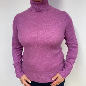 Loganberry Purple Cashmere Polo Neck Jumper Large