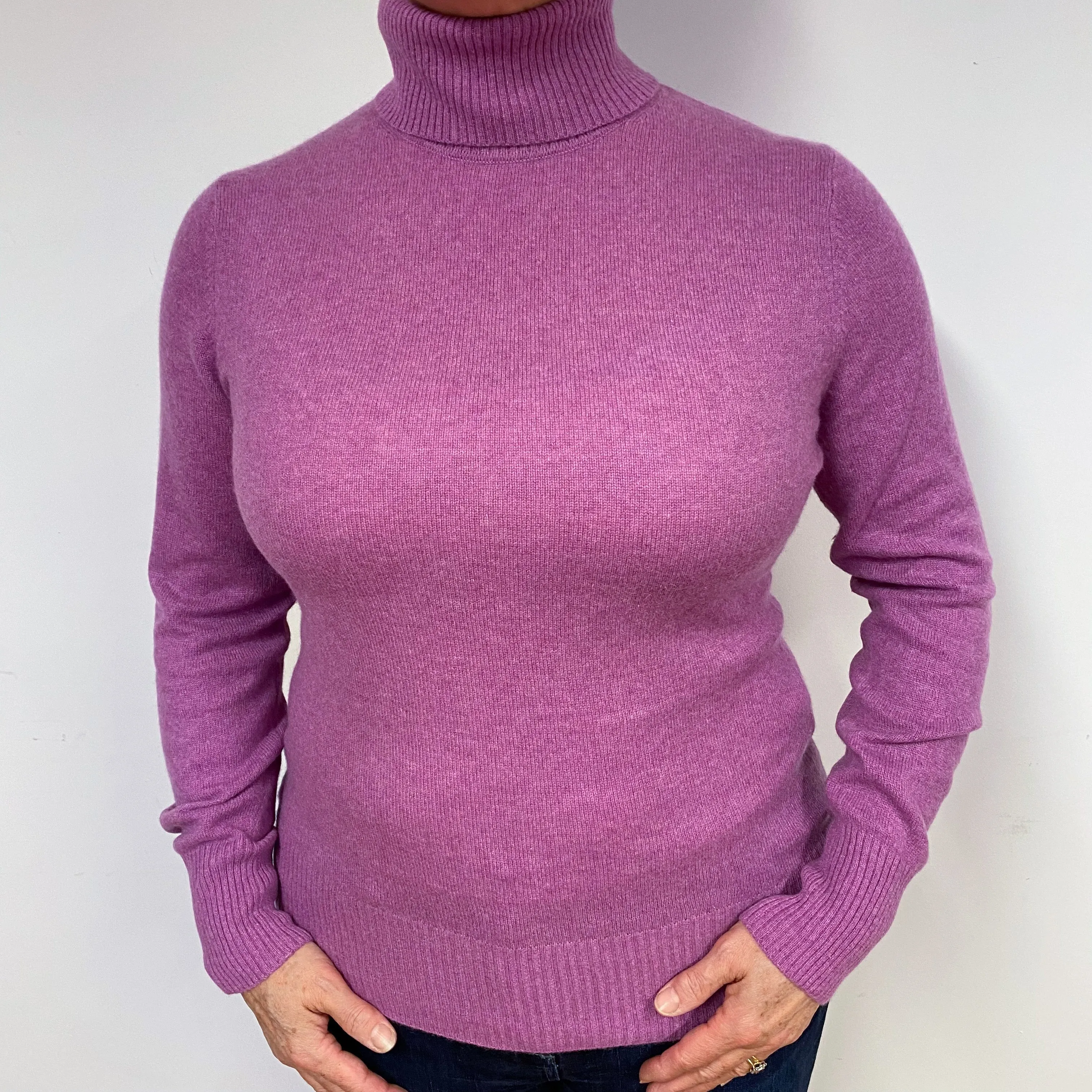 Loganberry Purple Cashmere Polo Neck Jumper Large