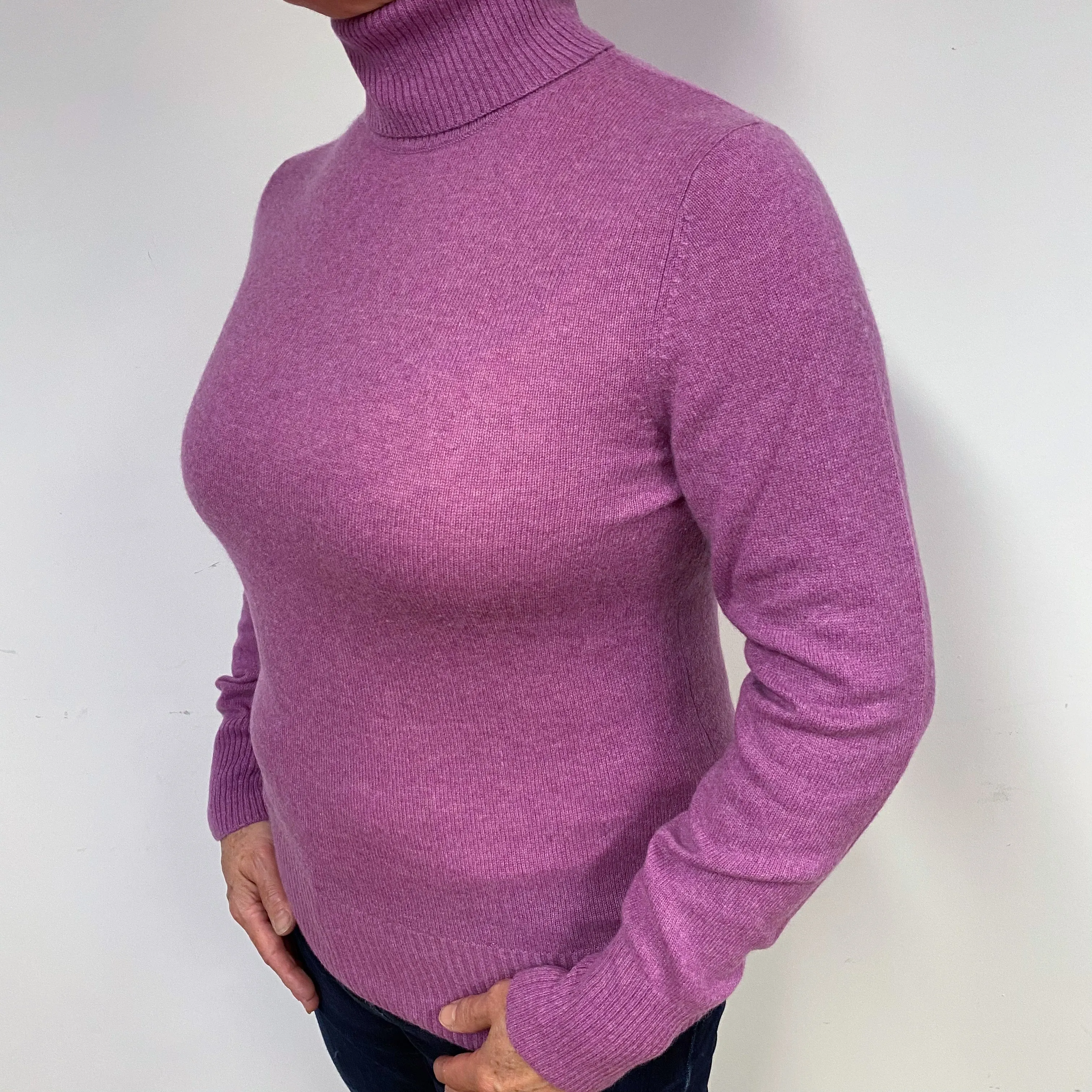 Loganberry Purple Cashmere Polo Neck Jumper Large