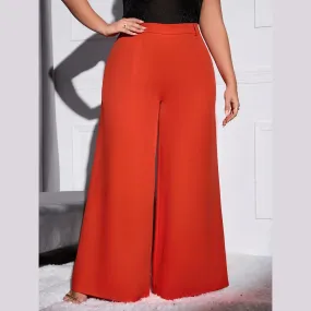 Lola - Orange Plus Size High Waist Wide Leg Pants