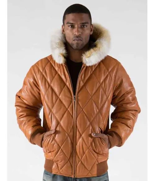 Men's Brown Basic Fur Collar Leather jacket