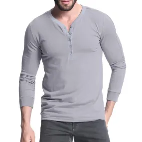Mens Fashion Slim Fit Plain T-shirt Long Sleeve V Neck