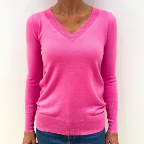Neon Pink Cashmere V-Neck Jumper Small