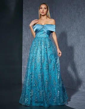 Off Shoulder Bow Embroidery Elegant Evening Dress