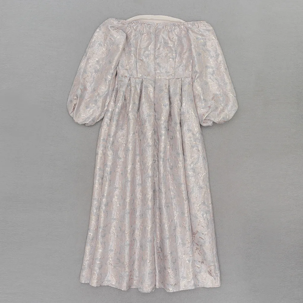 Off Shoulder Long Sleeve Jacquard Cocktail Evening Dress