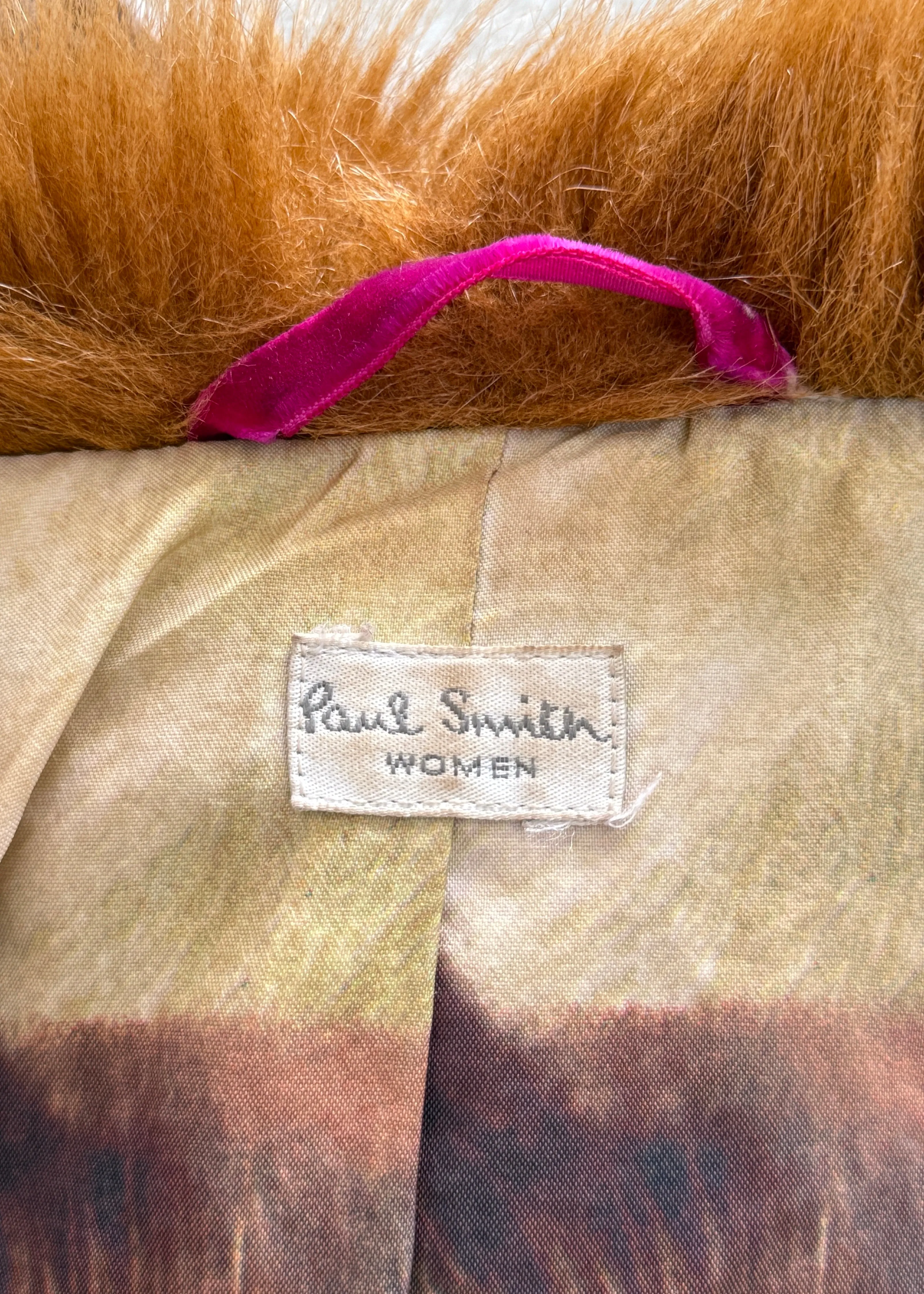 Paul Smith 1990s Beige Faux Fur Cat Print Lining Jacket
