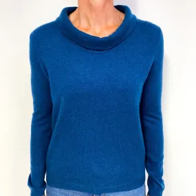 Peacock Blue Cashmere Roll Neck Jumper Medium