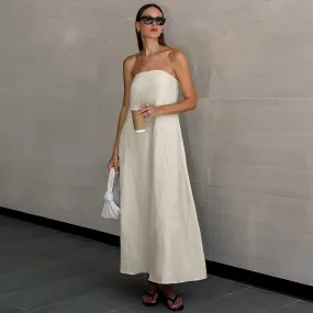 Phaedra  - Women's Strapless Beige Maxi Dress
