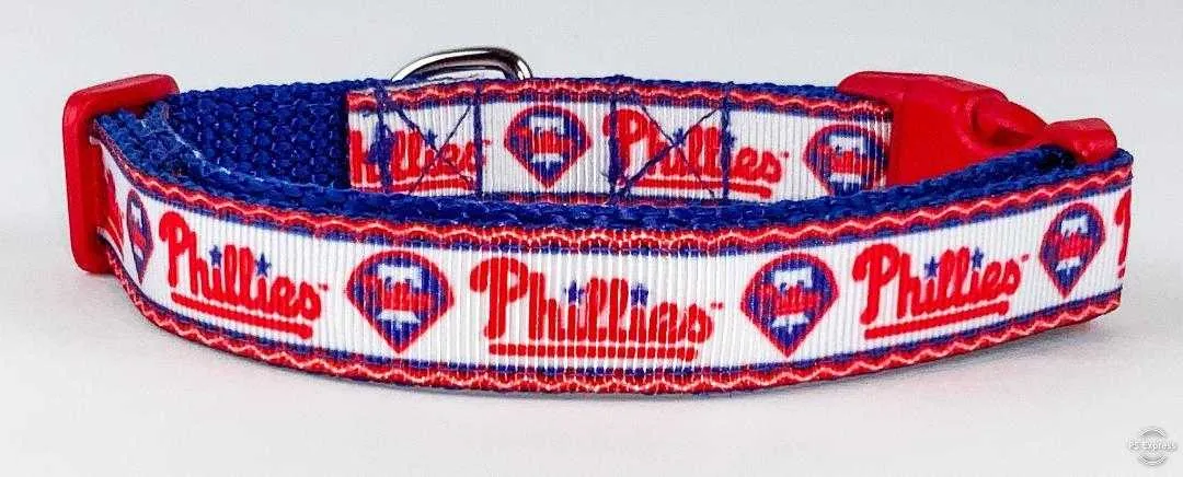 Phillies dog collar adjustable buckle collar 5/8"wide or leash Petcollarshandmade