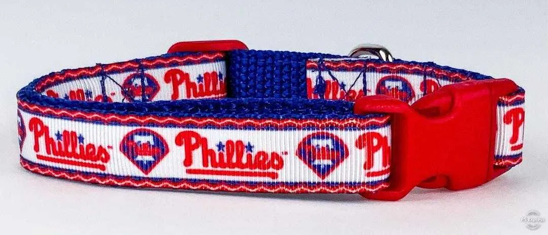 Phillies dog collar adjustable buckle collar 5/8"wide or leash Petcollarshandmade