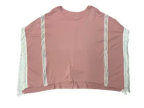 Pink Poncho with White Lace and Tassel Edges