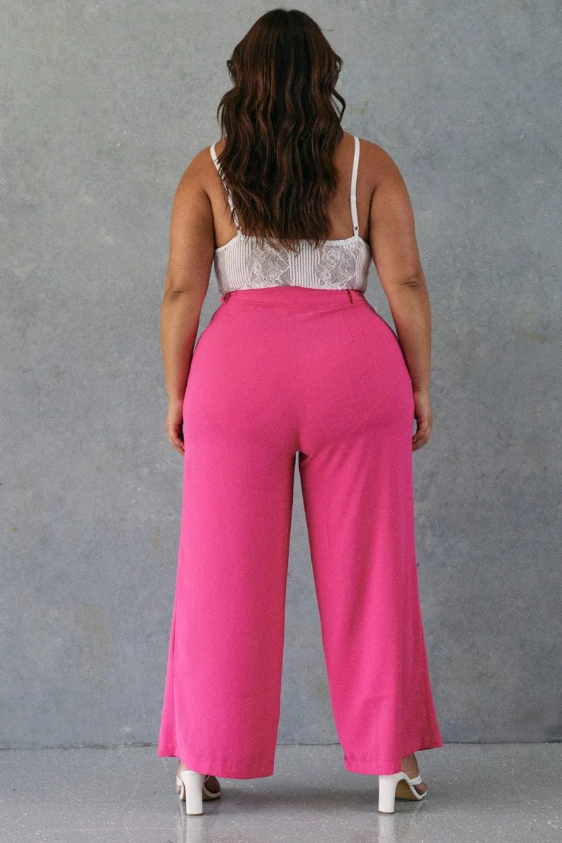 Pink Wideleg Pants High Waist Button Front