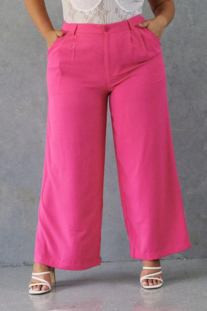 Pink Wideleg Pants High Waist Button Front