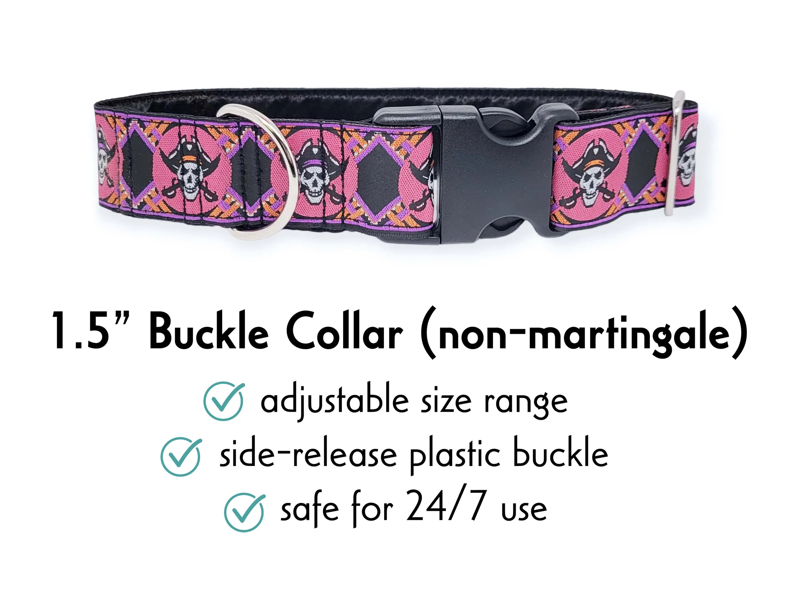 Pirates in Pink- Martingale or Buckle Dog Collar - 1.5" Width