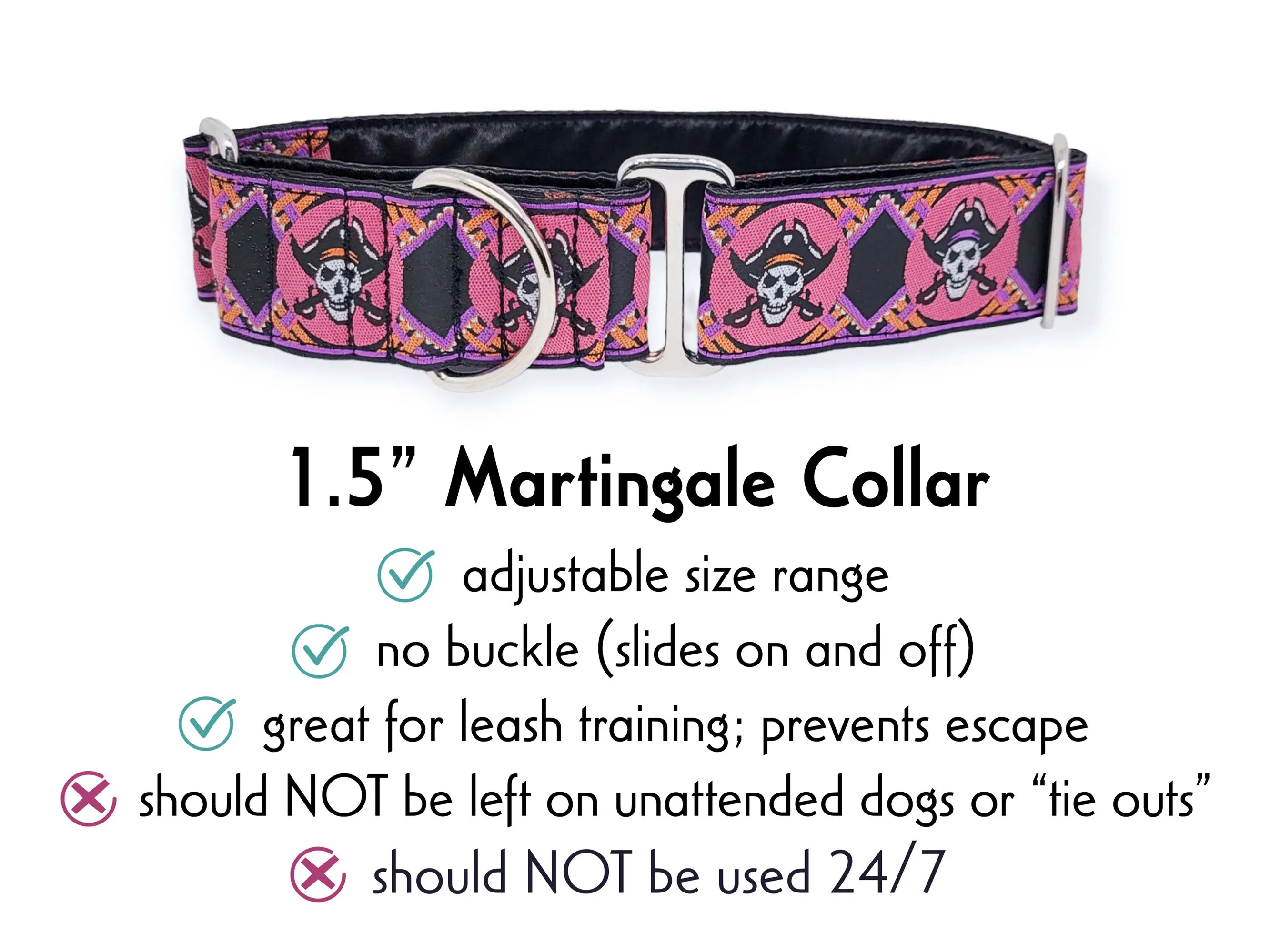 Pirates in Pink- Martingale or Buckle Dog Collar - 1.5" Width