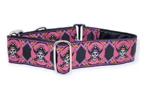 Pirates in Pink- Martingale or Buckle Dog Collar - 1.5" Width