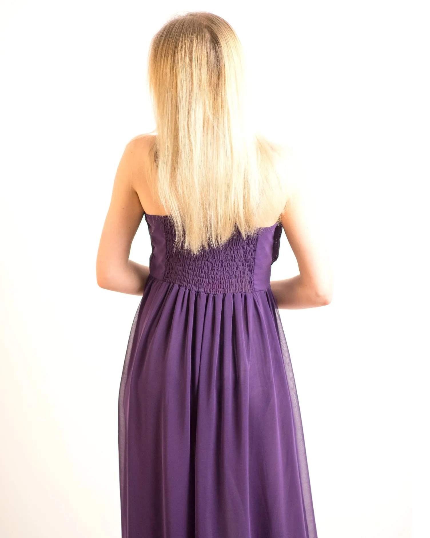 Pleated Bust  Maxi Dress (Purple)