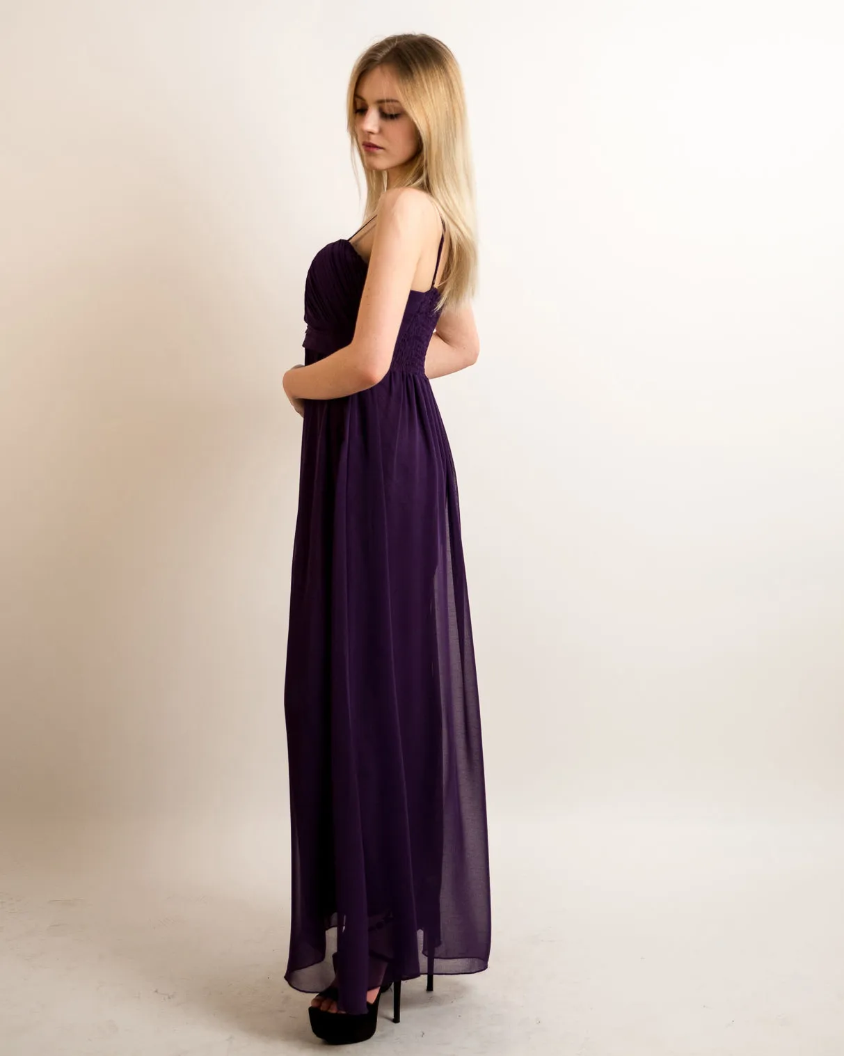 Pleated Bust  Maxi Dress (Purple)