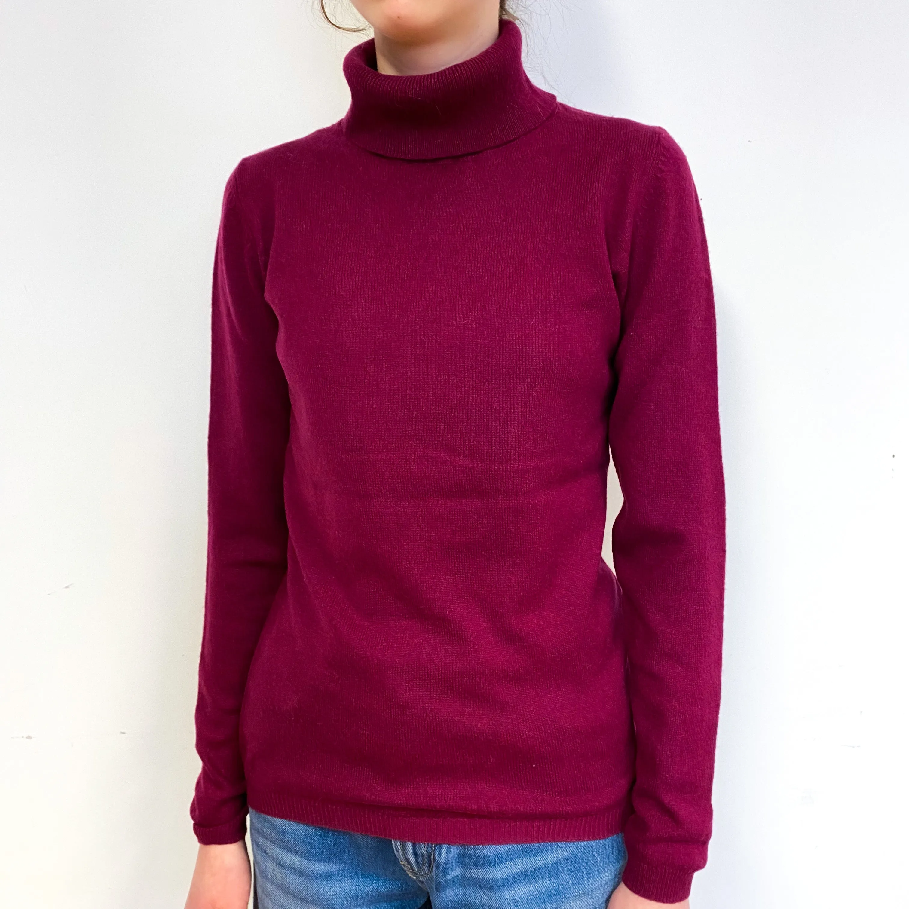 Plum Purple Cashmere Polo Neck Jumper Extra Small