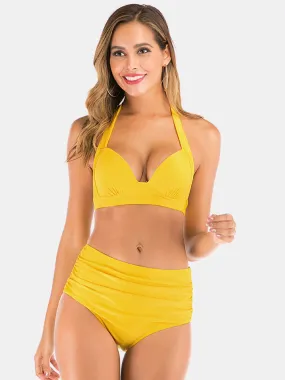 Plus Size Women Solid Color Halter String High Waist Bikini