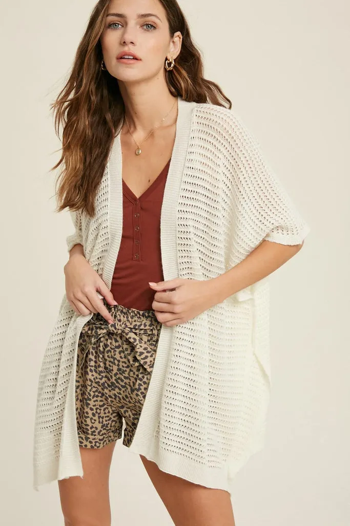 Pointelle Short Sleeve Kimono Cardigan | 3 colors |