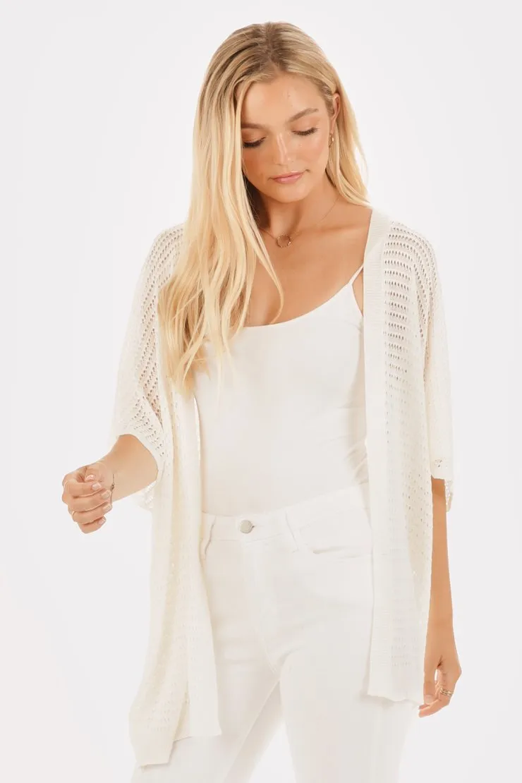 Pointelle Short Sleeve Kimono Cardigan | 3 colors |