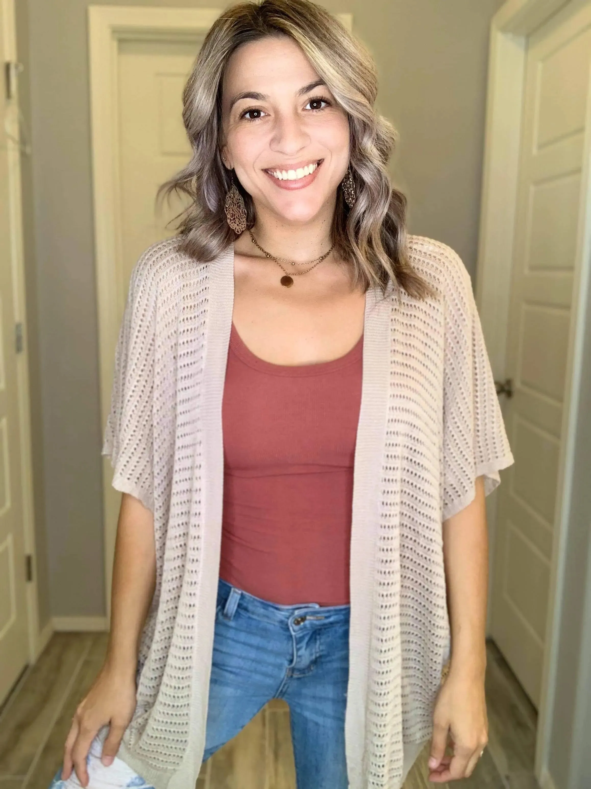 Pointelle Short Sleeve Kimono Cardigan | 3 colors |