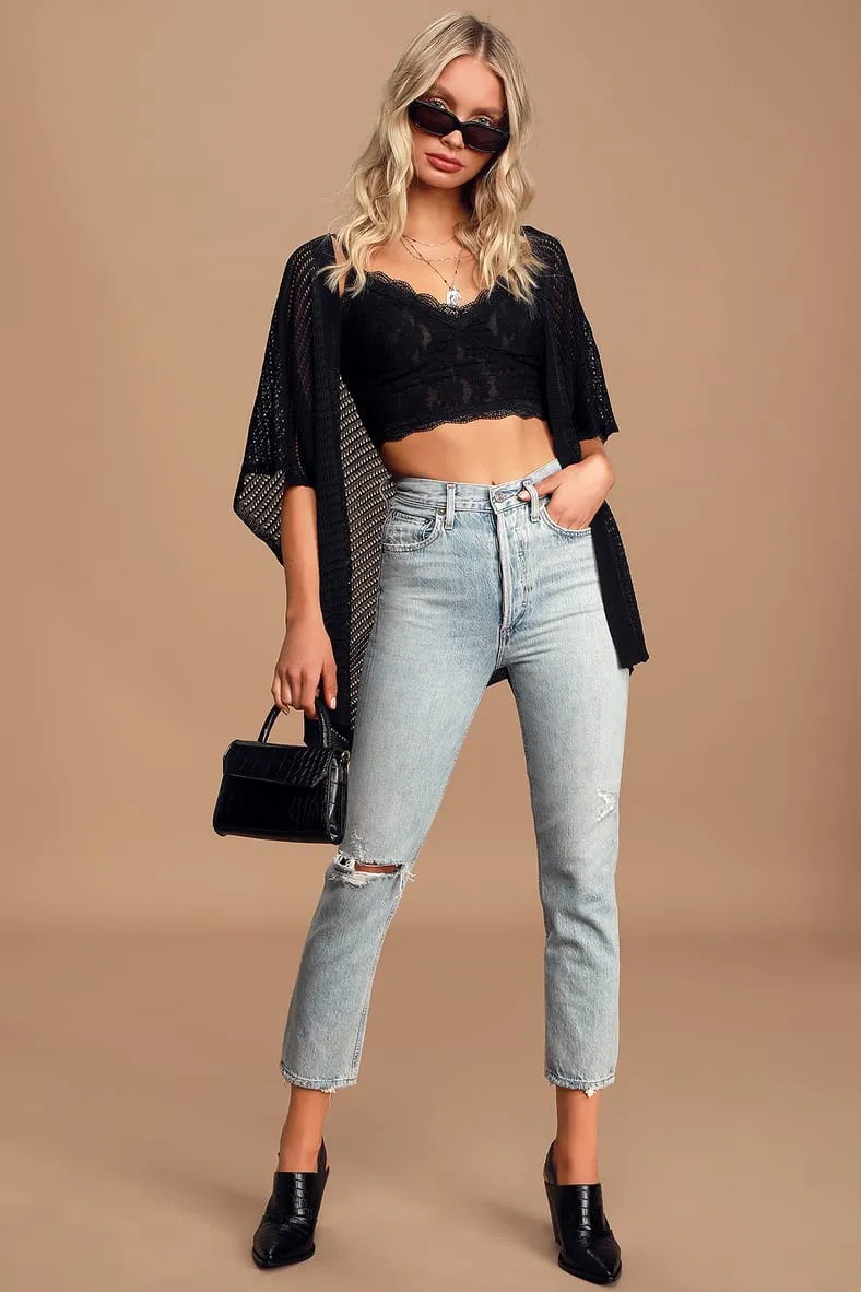 Pointelle Short Sleeve Kimono Cardigan | 3 colors |