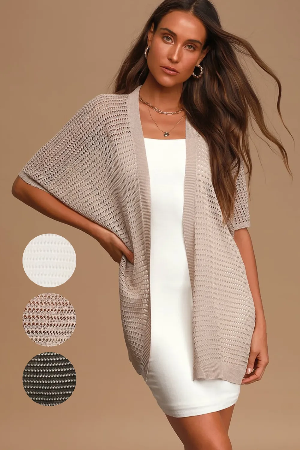 Pointelle Short Sleeve Kimono Cardigan | 3 colors |