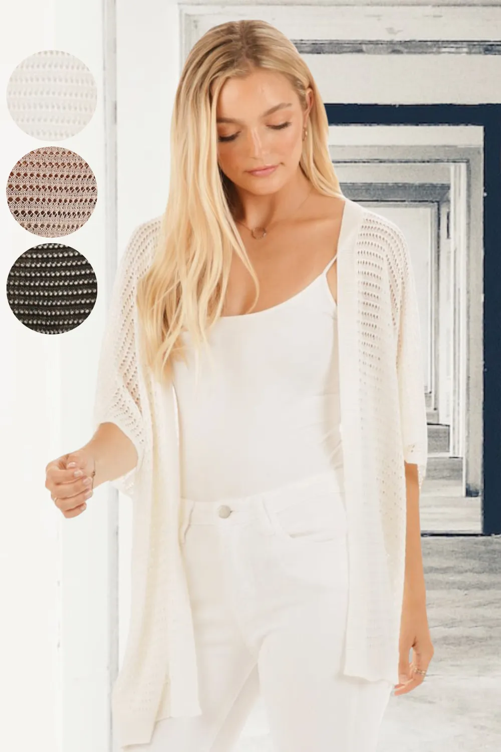 Pointelle Short Sleeve Kimono Cardigan | 3 colors |