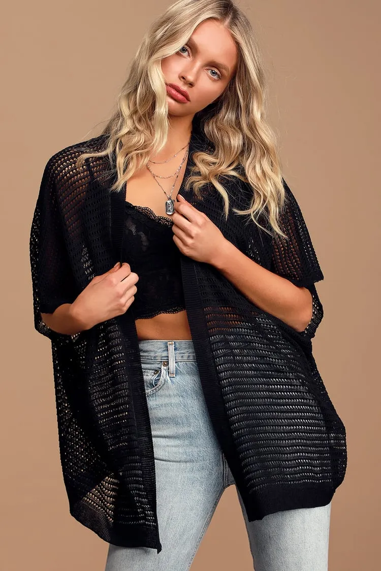 Pointelle Short Sleeve Kimono Cardigan | 3 colors |