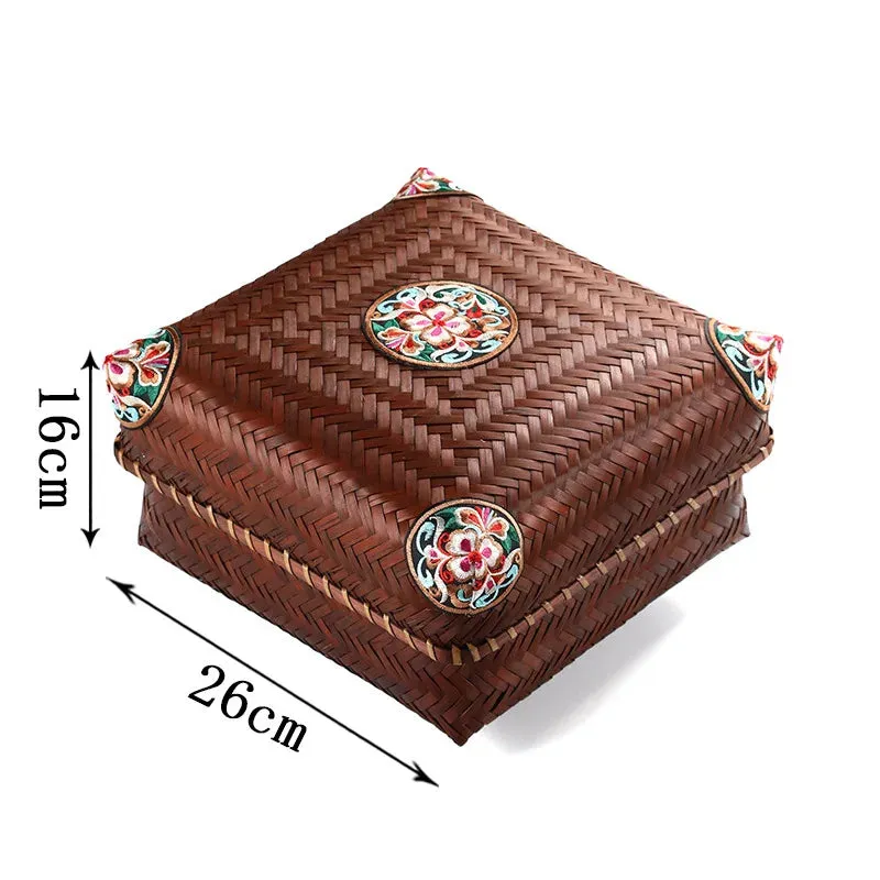 Premium Hand-Woven Bamboo Storage Box - Elegant Square Tea Set & Snack Organizer with Lid