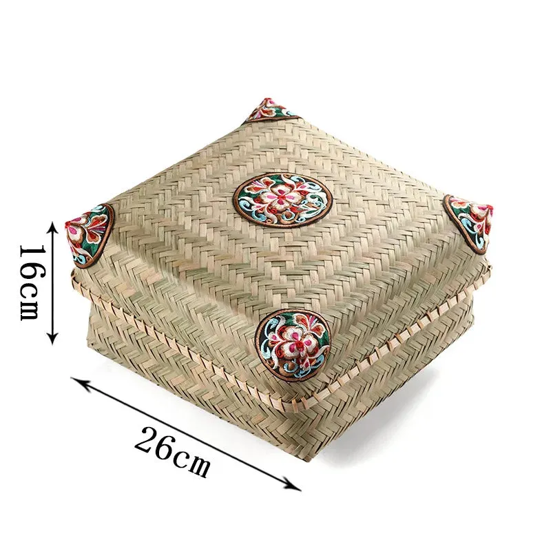 Premium Hand-Woven Bamboo Storage Box - Elegant Square Tea Set & Snack Organizer with Lid