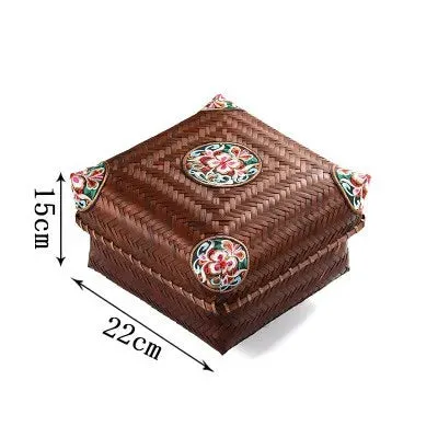 Premium Hand-Woven Bamboo Storage Box - Elegant Square Tea Set & Snack Organizer with Lid