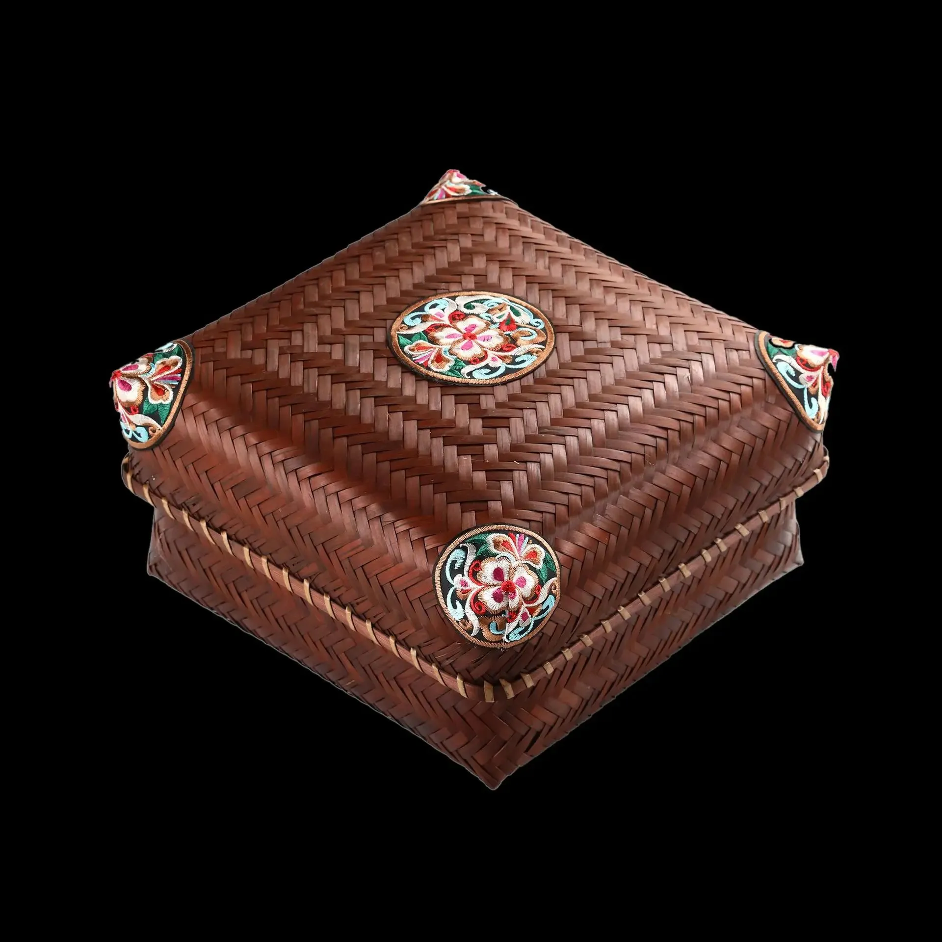 Premium Hand-Woven Bamboo Storage Box - Elegant Square Tea Set & Snack Organizer with Lid