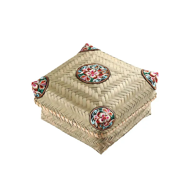 Premium Hand-Woven Bamboo Storage Box - Elegant Square Tea Set & Snack Organizer with Lid