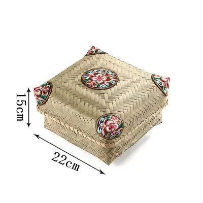 Premium Hand-Woven Bamboo Storage Box - Elegant Square Tea Set & Snack Organizer with Lid
