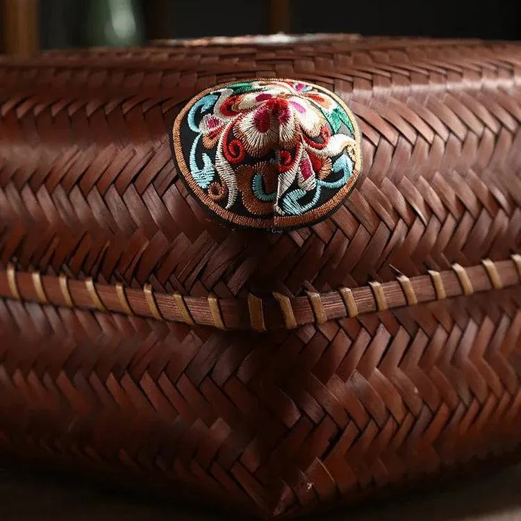 Premium Hand-Woven Bamboo Storage Box - Elegant Square Tea Set & Snack Organizer with Lid