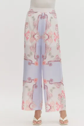 print satin high waist wide leg pants