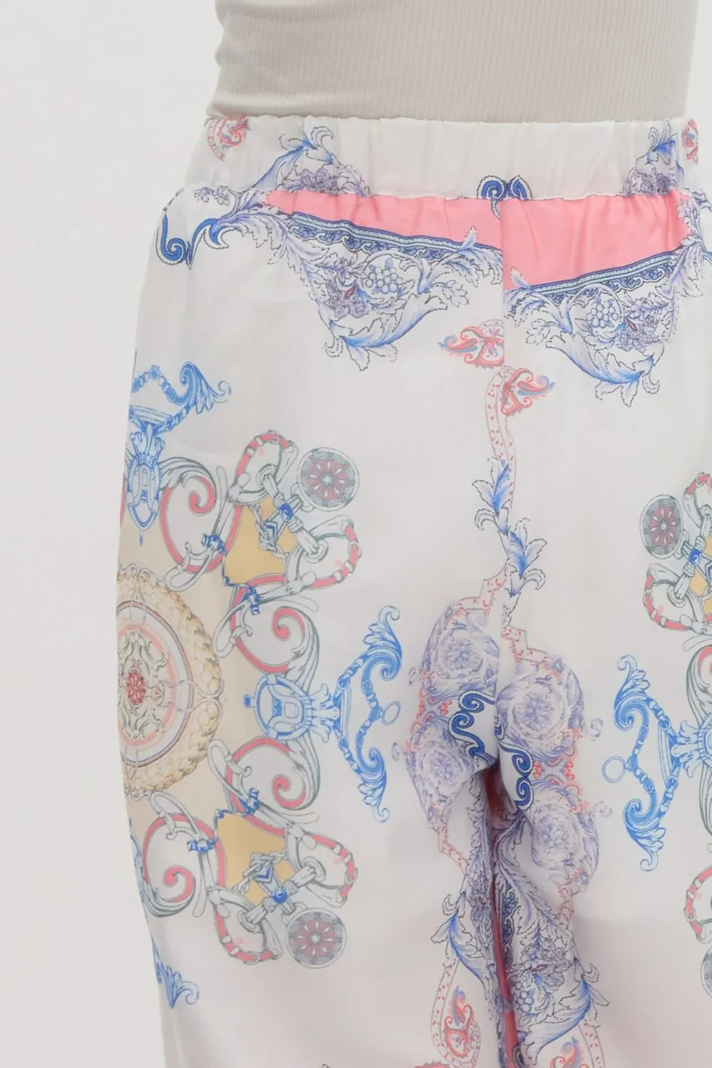 print satin high waist wide leg pants